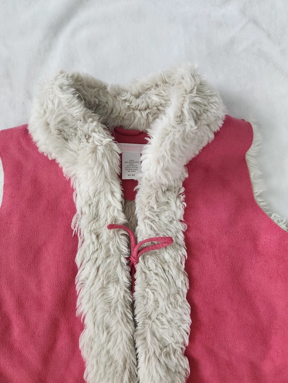 Vintage Janie And Jack Rich Coziness Pink Suede Faux-Fur Trim Vest